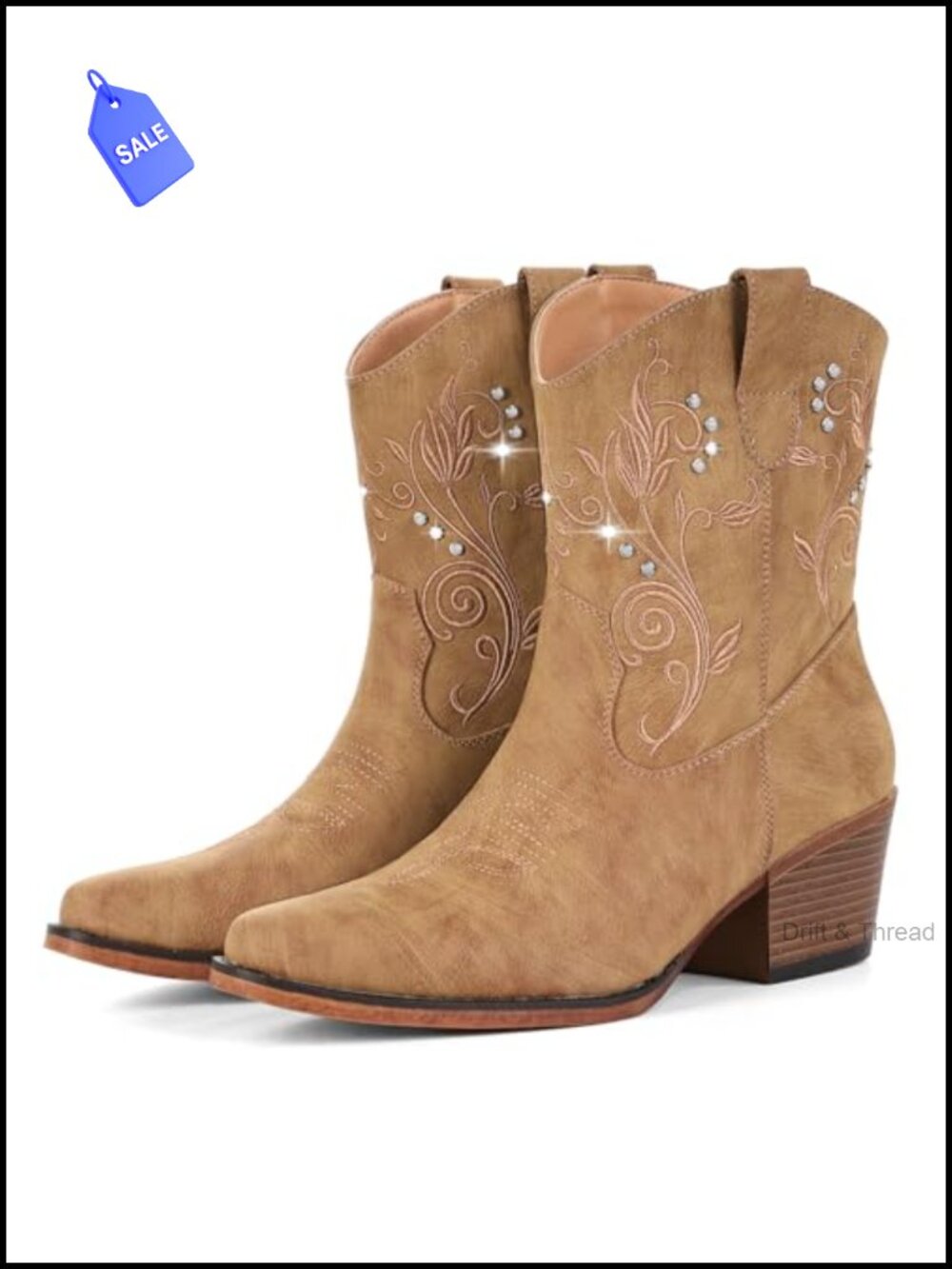 Women's Rhinestone Embroidered Ankle Cowboy Boots